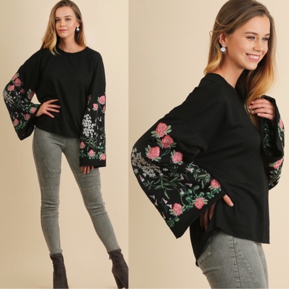 Umgee Tops - Umgee Floral Embroidered Sweatshirt